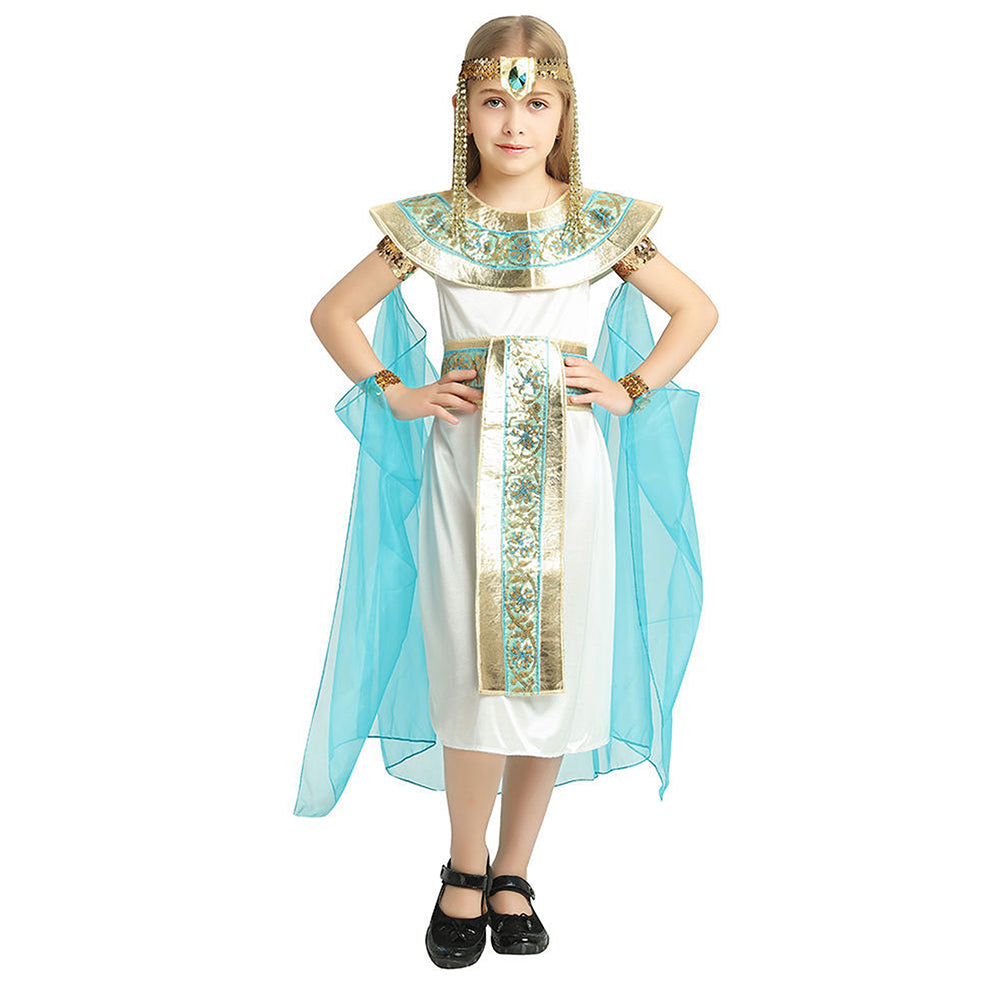 White & Blue Egyptian Girl , Kids Halloween Costume Dress Up for girls