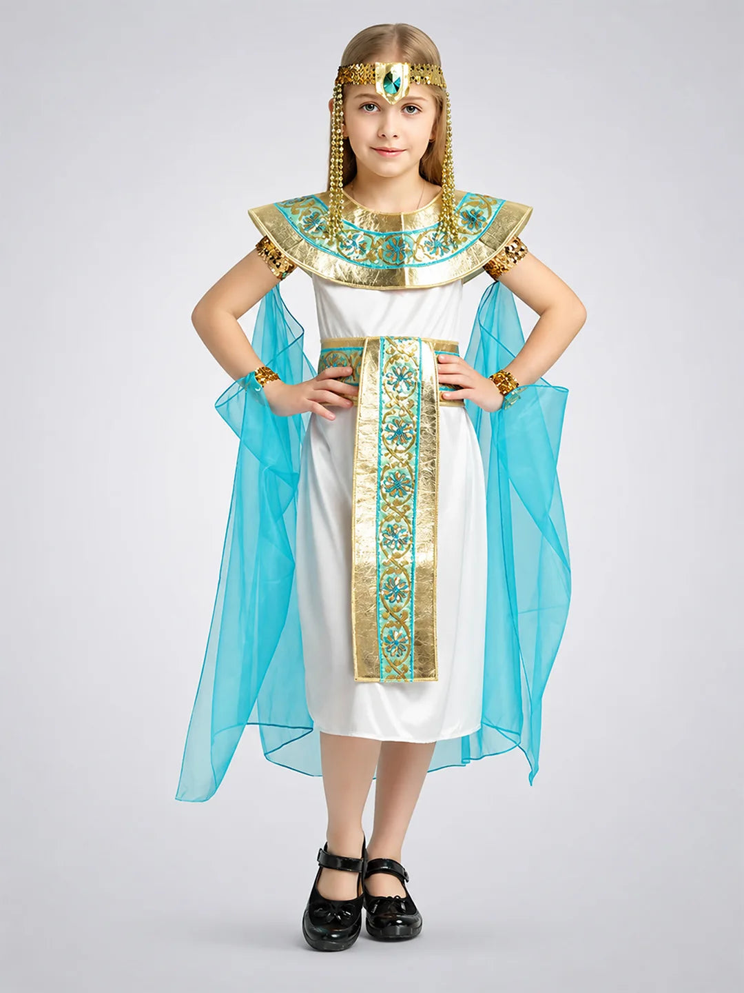 White & Blue Egyptian Girl , Kids Halloween Costume Dress Up for girls