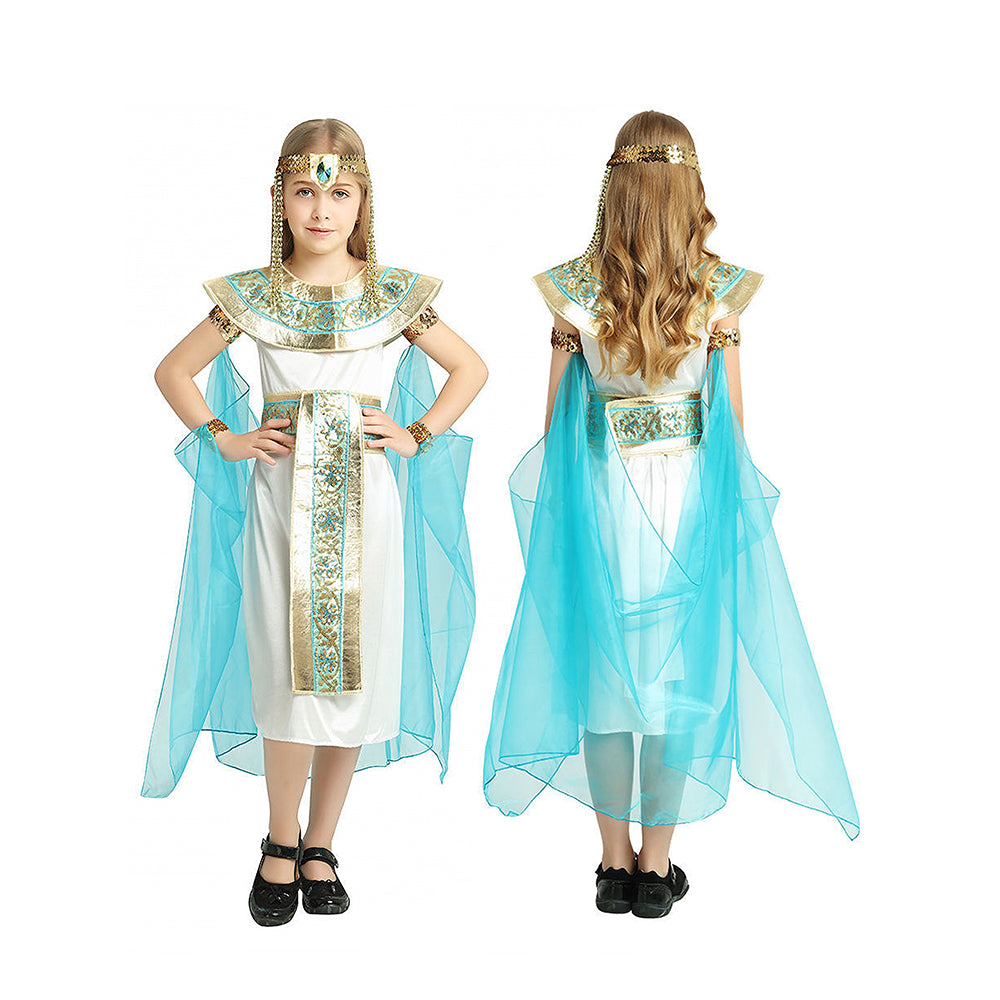 White & Blue Egyptian Girl , Kids Halloween Costume Dress Up for girls