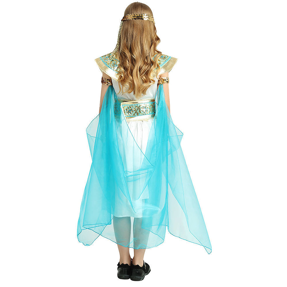 White & Blue Egyptian Girl , Kids Halloween Costume Dress Up for girls