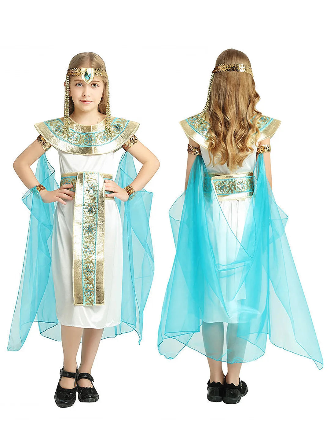 White & Blue Egyptian Girl , Kids Halloween Costume Dress Up for girls