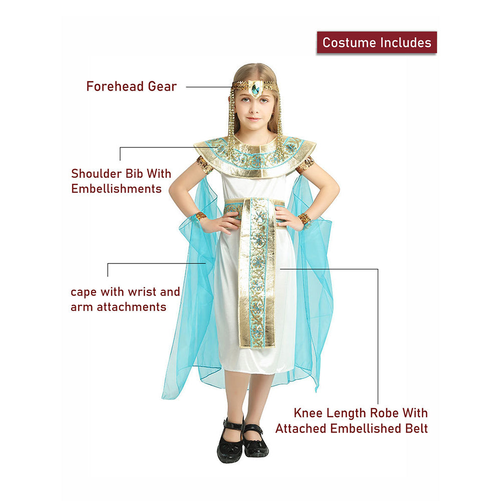 White & Blue Egyptian Girl , Kids Halloween Costume Dress Up for girls