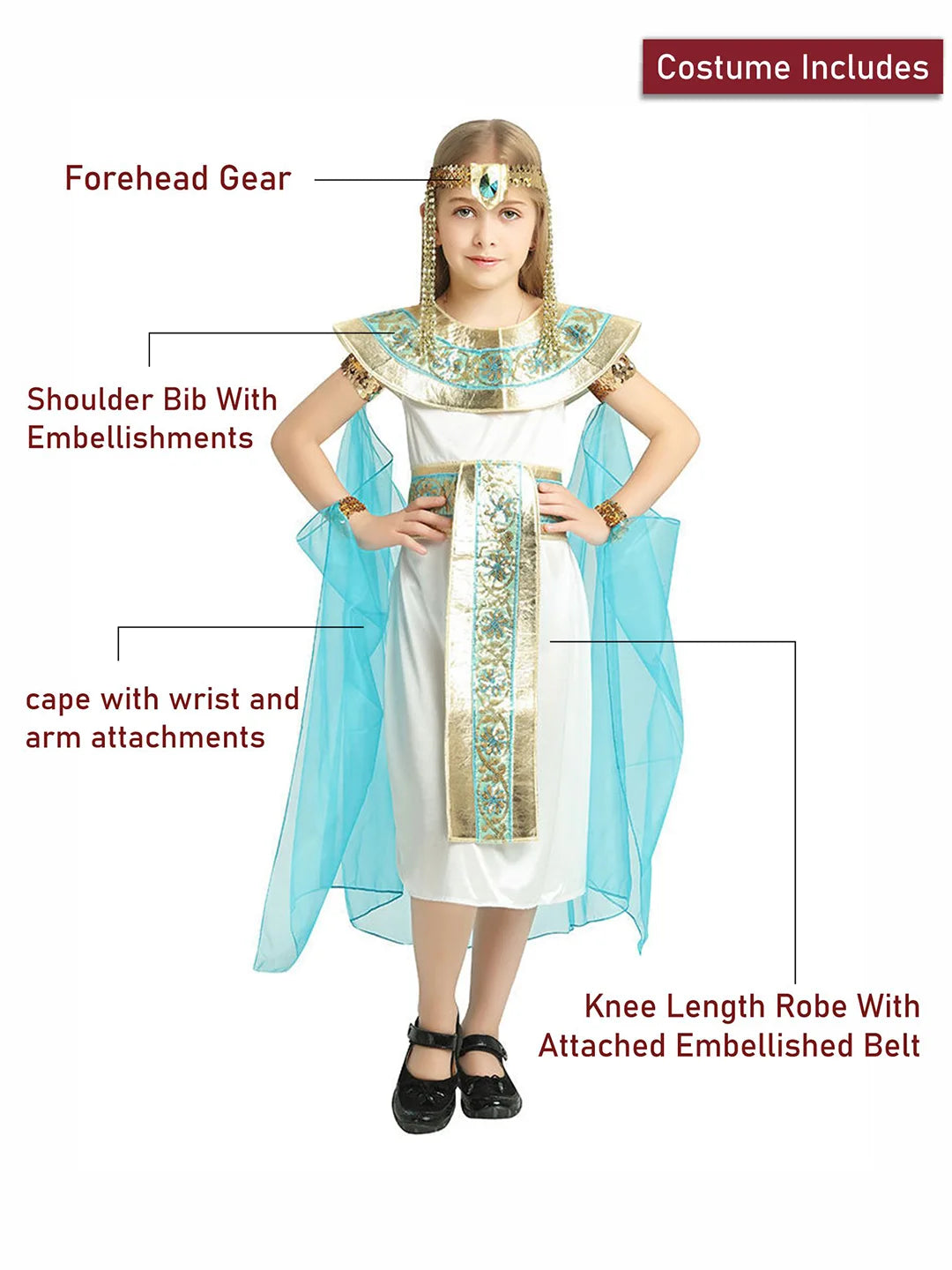 White & Blue Egyptian Girl , Kids Halloween Costume Dress Up for girls