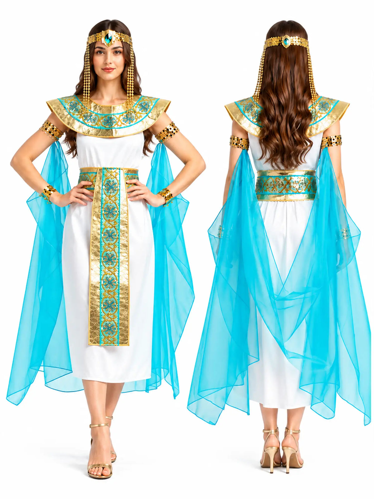 White & Blue Egyptian Princess Adult Halloween Costume Fancy Dress Up