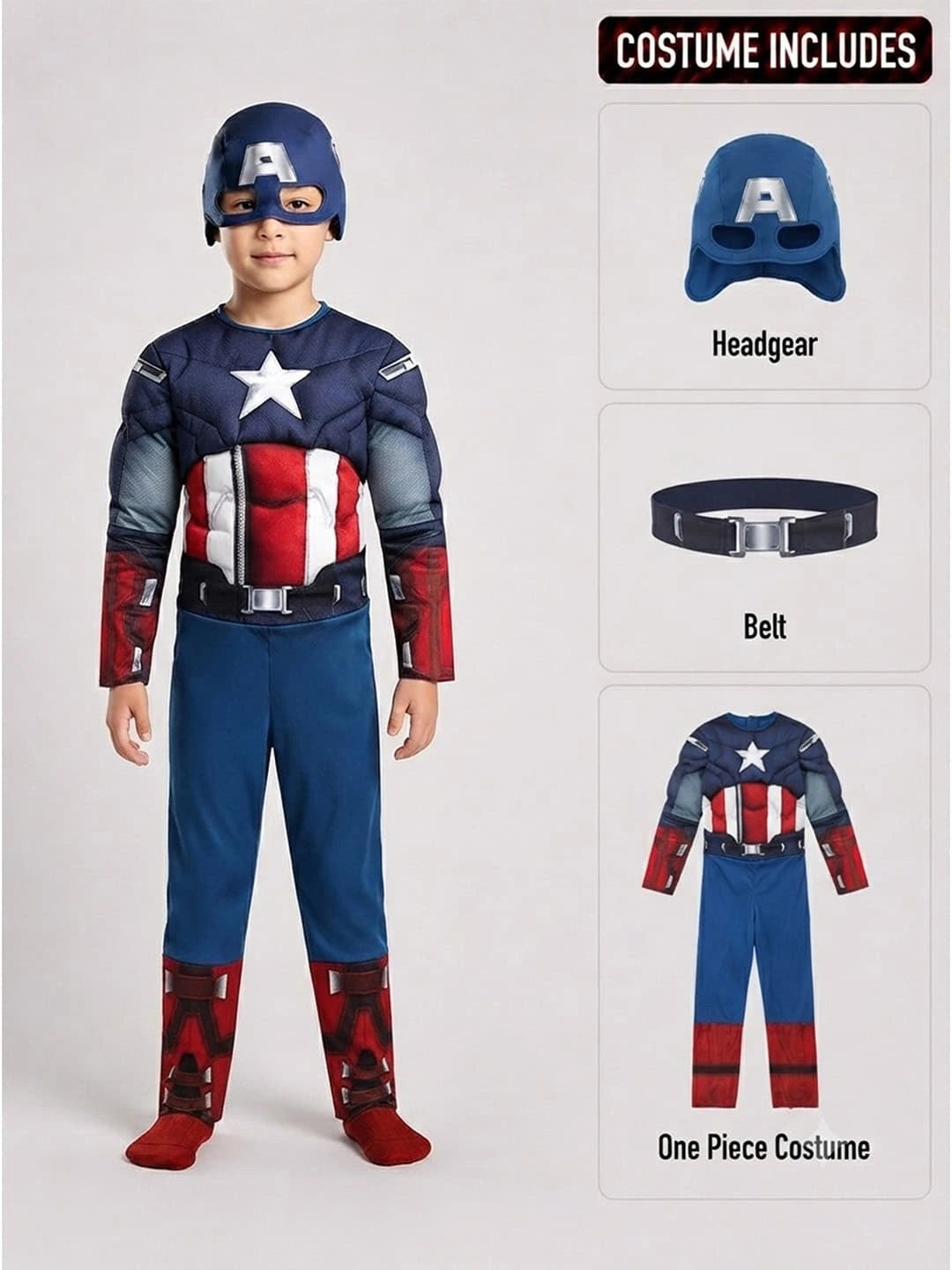 Blue Muscle Superhero Kids Halloween Costume