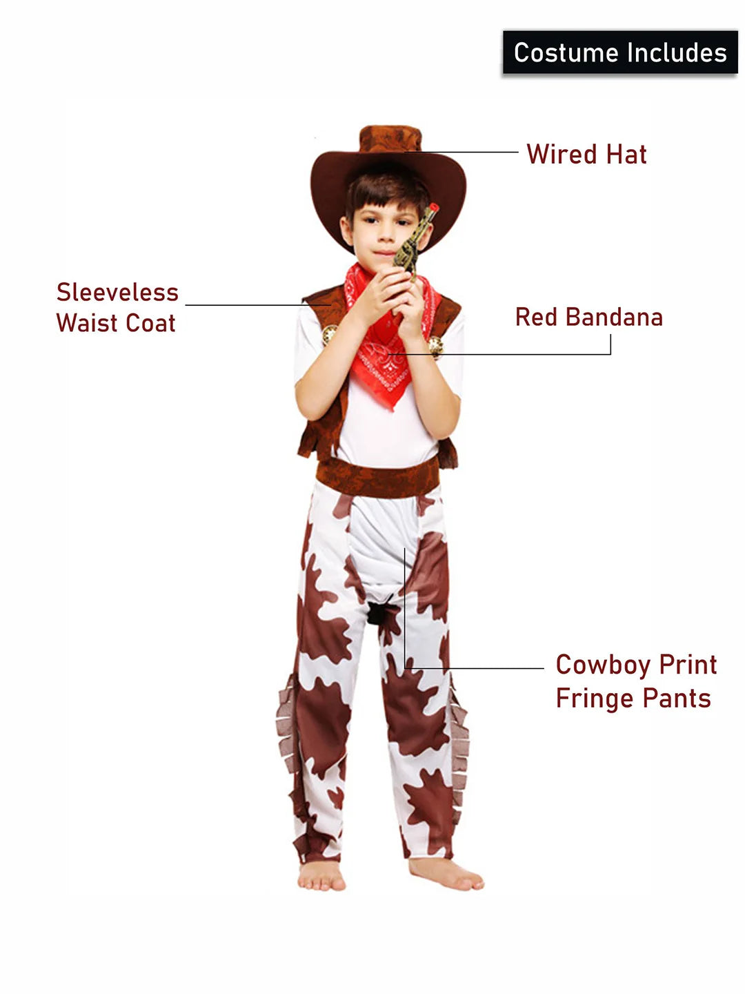 Brown Patch Cowboy , Kids Halloween Costume Fancy Dress Up