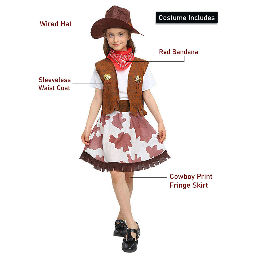 Brown Patch Cowgirl , Kids Halloween Costume Fancy Dress Up