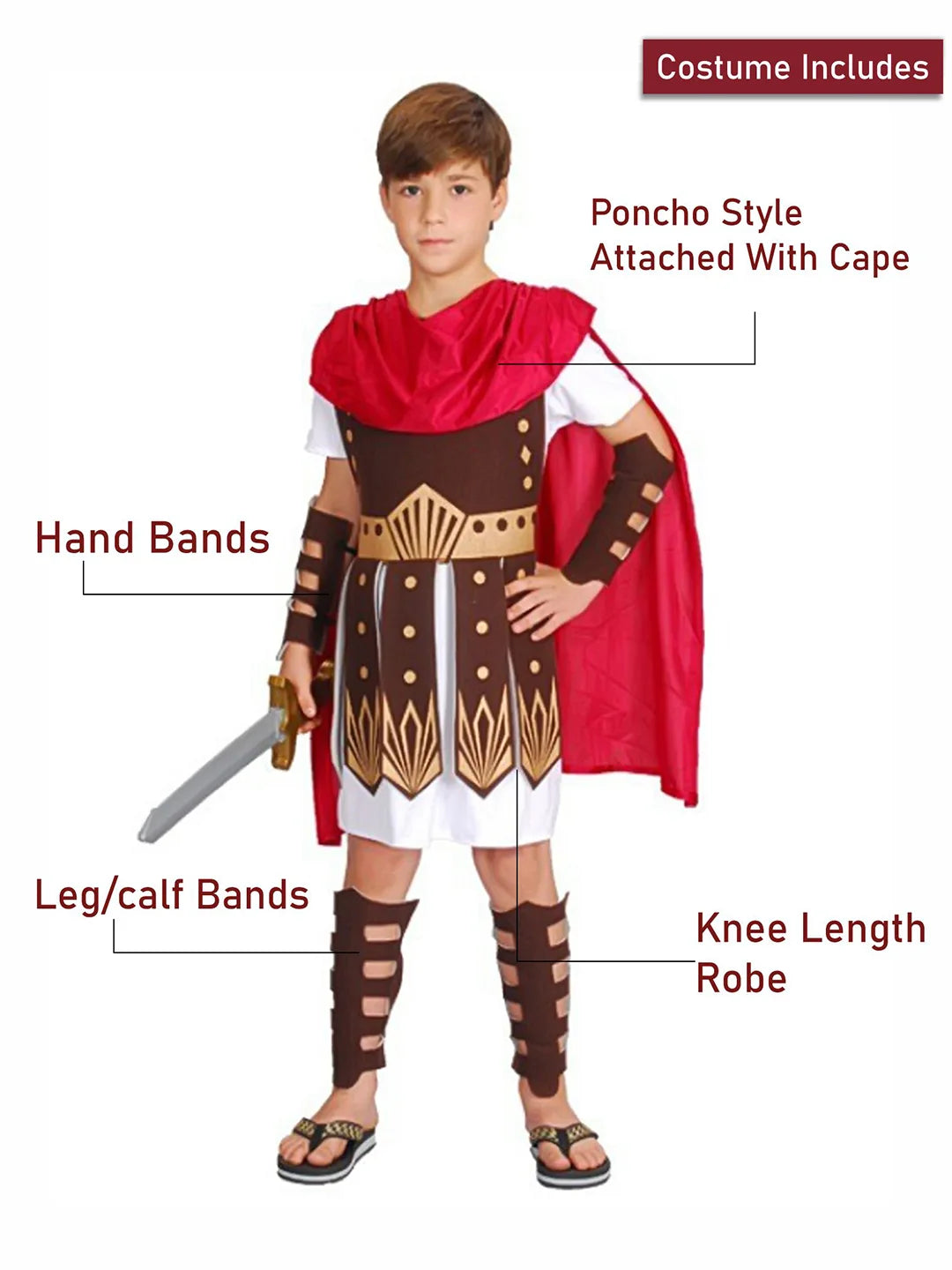 Brown Gladiator, Kids Halloween Costume Fancy Dress Up