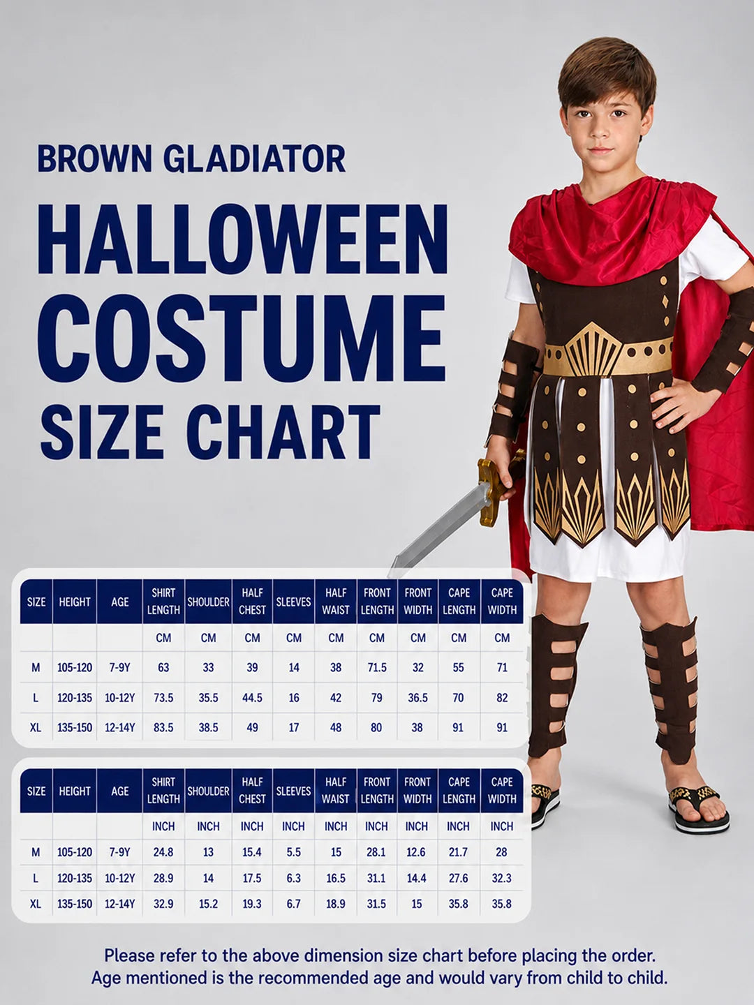 Brown Gladiator, Kids Halloween Costume Fancy Dress Up