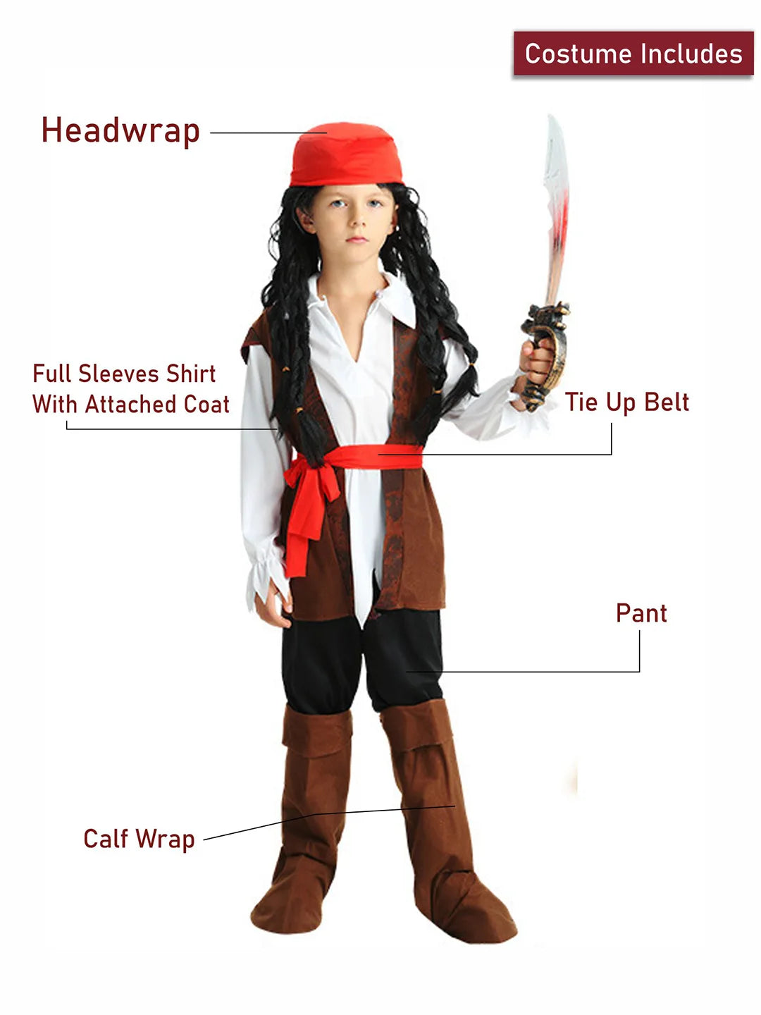 Brown Pirate, kids halloween costume fancy dress up