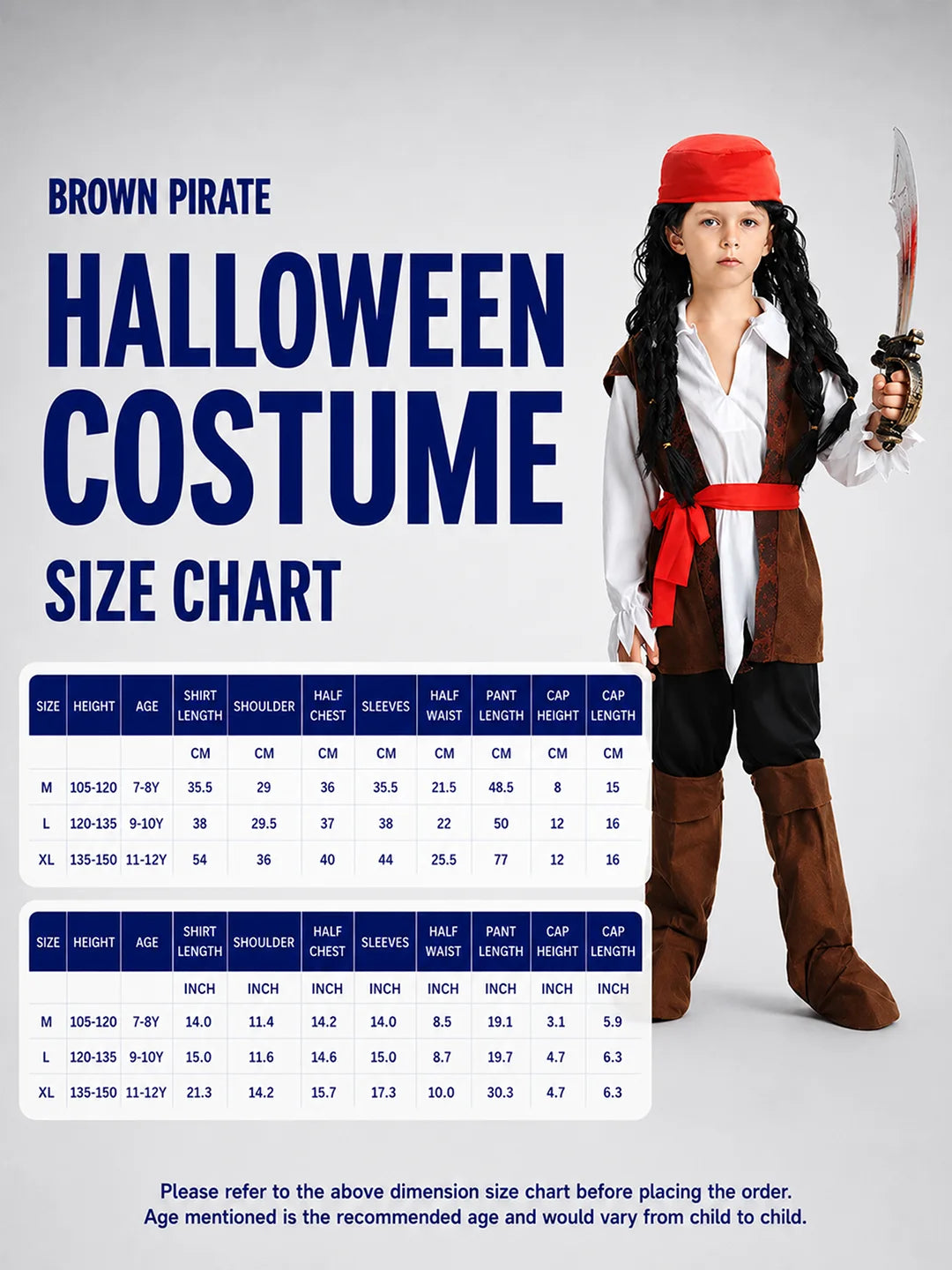 Brown Pirate, kids halloween costume fancy dress up