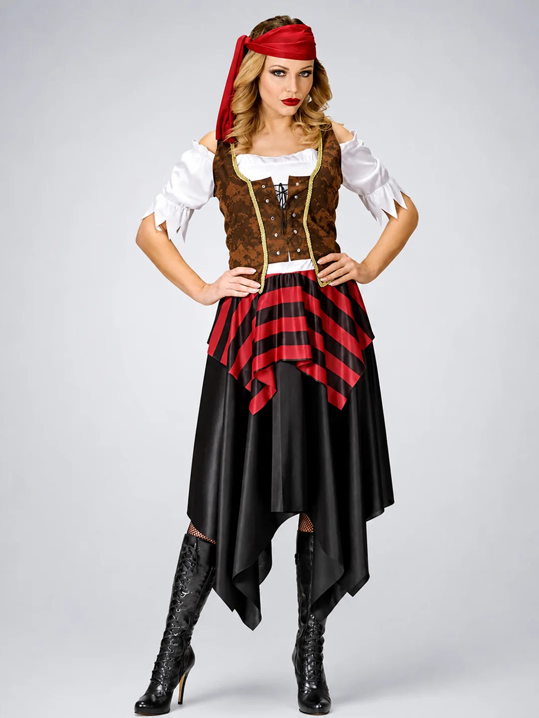 Checks Top & Skirt Pirate Adult Halloween Costume Fancy Dress Up