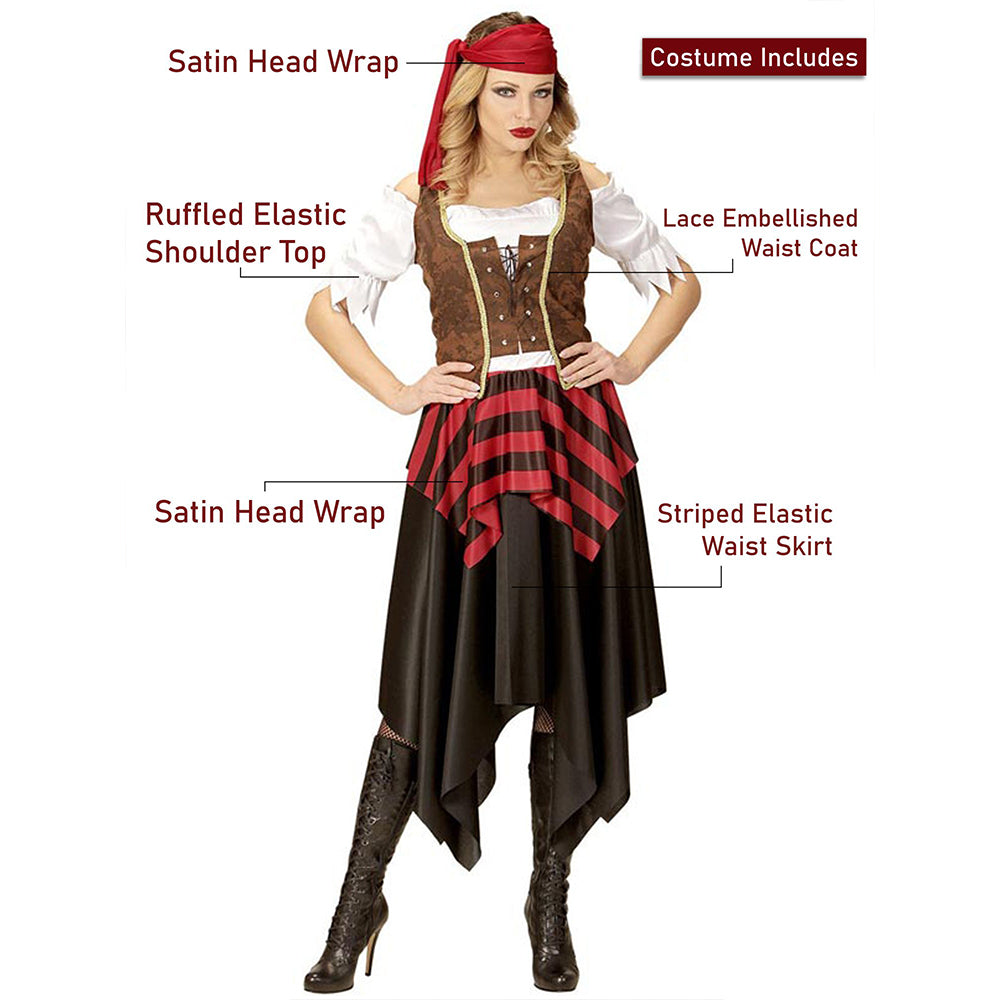 Checks Top & Skirt Pirate Adult Halloween Costume Fancy Dress Up