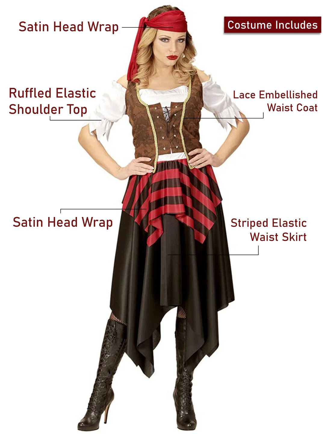 Checks Top & Skirt Pirate Adult Halloween Costume Fancy Dress Up