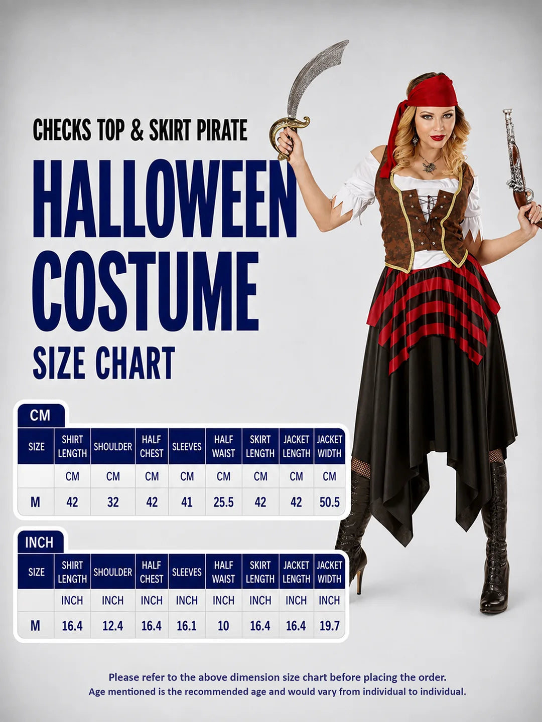 Checks Top & Skirt Pirate Adult Halloween Costume Fancy Dress Up