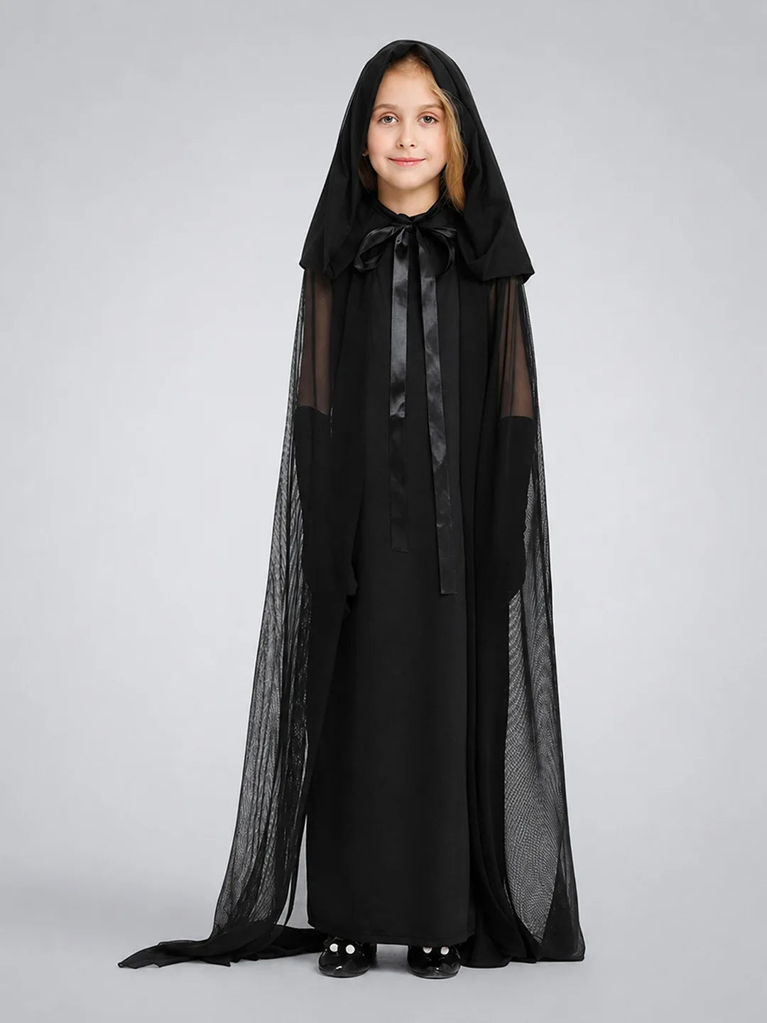Long Black Cloak Witch , Kids Halloween Costume Fancy Dress Up