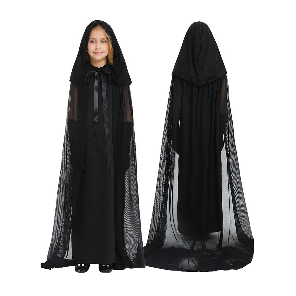 Long Black Cloak Witch , Kids Halloween Costume Fancy Dress Up