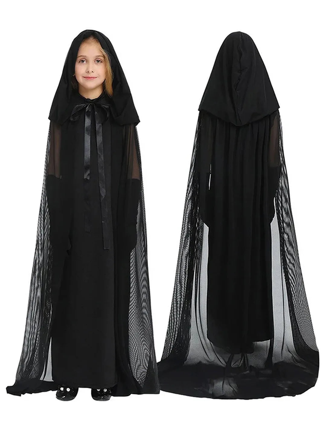 Long Black Cloak Witch , Kids Halloween Costume Fancy Dress Up