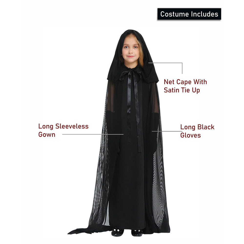 Long Black Cloak Witch , Kids Halloween Costume Fancy Dress Up