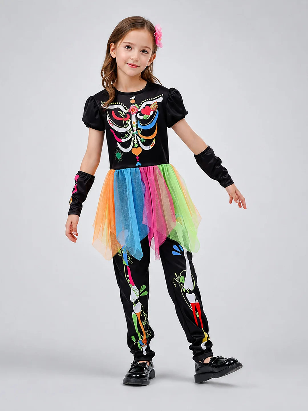 Colorful Skeleton Princess Kids Halloween Costume