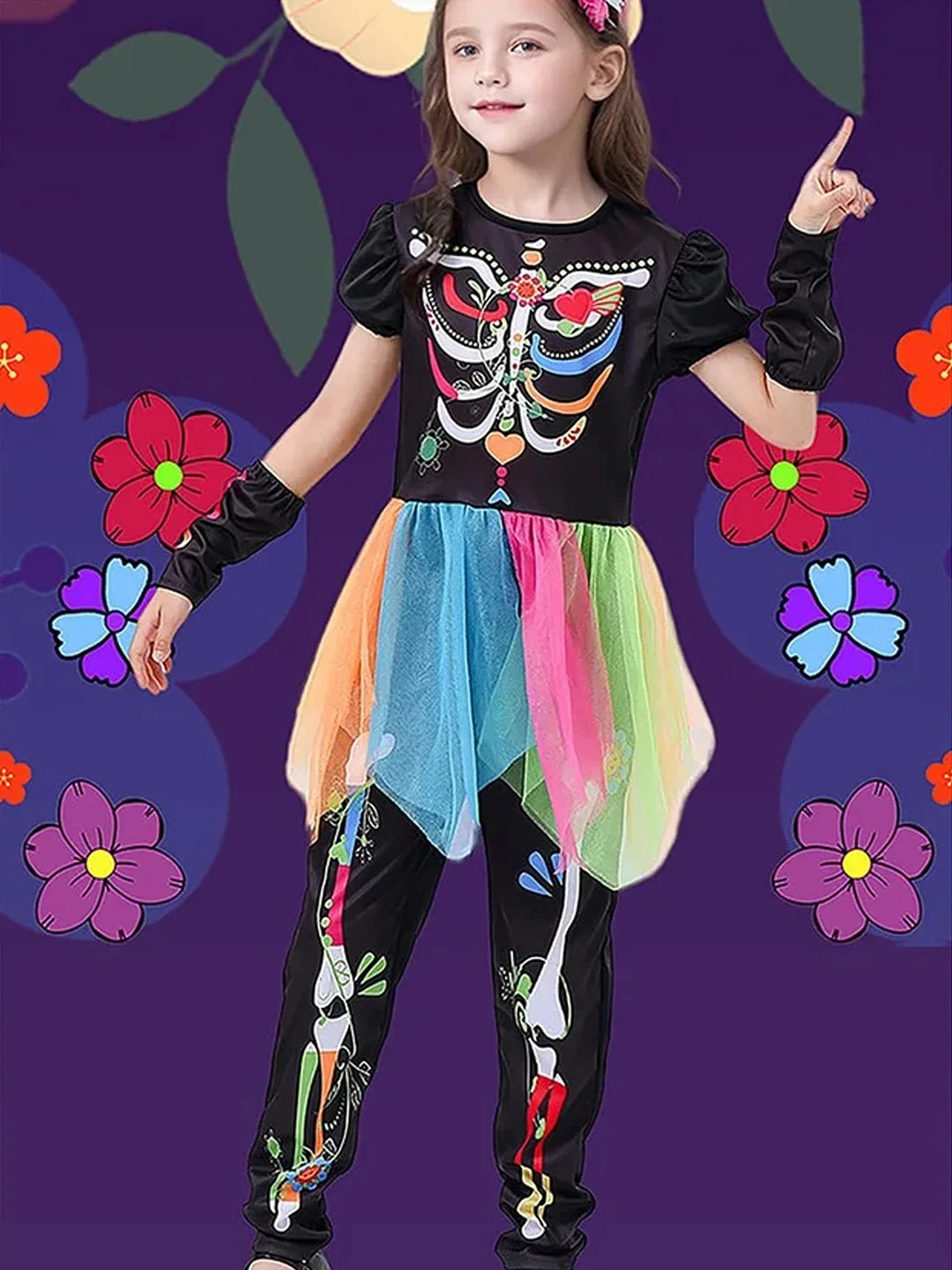 Colorful Skeleton Princess Kids Halloween Costume