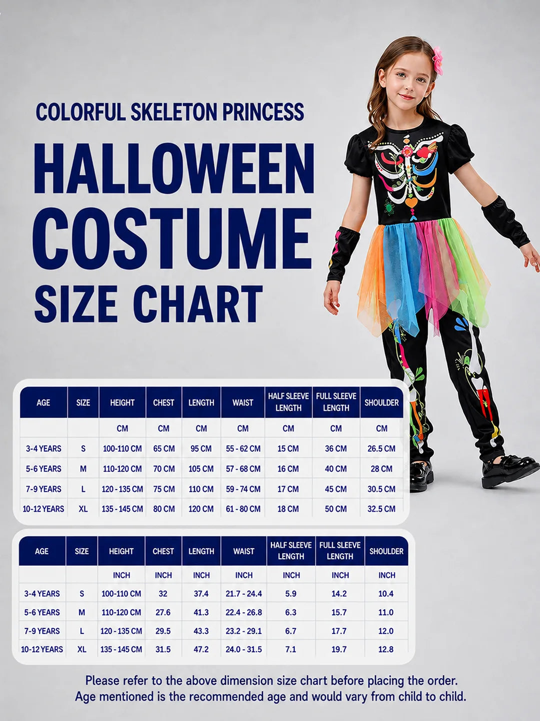 Colorful Skeleton Princess Kids Halloween Costume