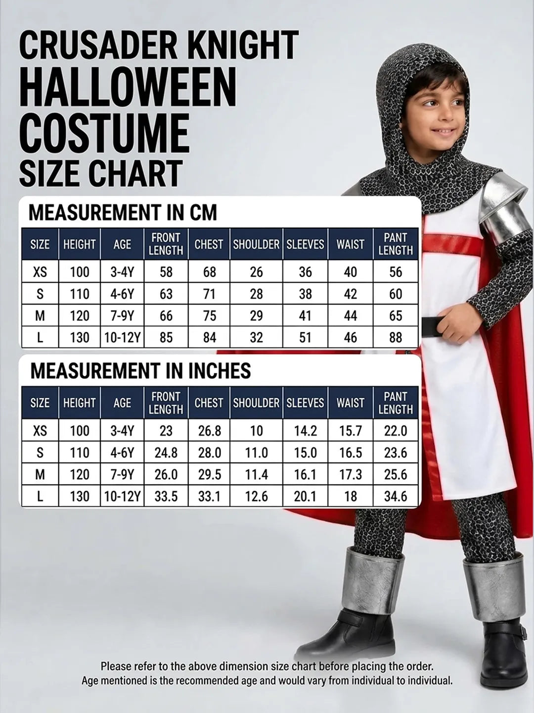 Medieval Crusader Knight Boys, Kids Halloween Costume Fancy Dress Up