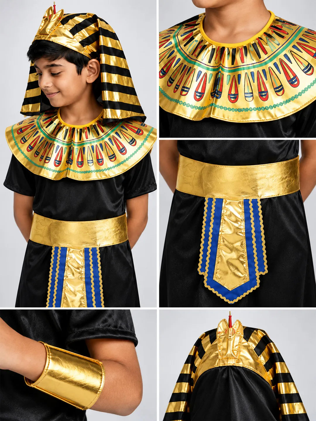 Black & Gold Egyptian Pharaoh Boy, Kids Halloween Costume Fancy Dress Up