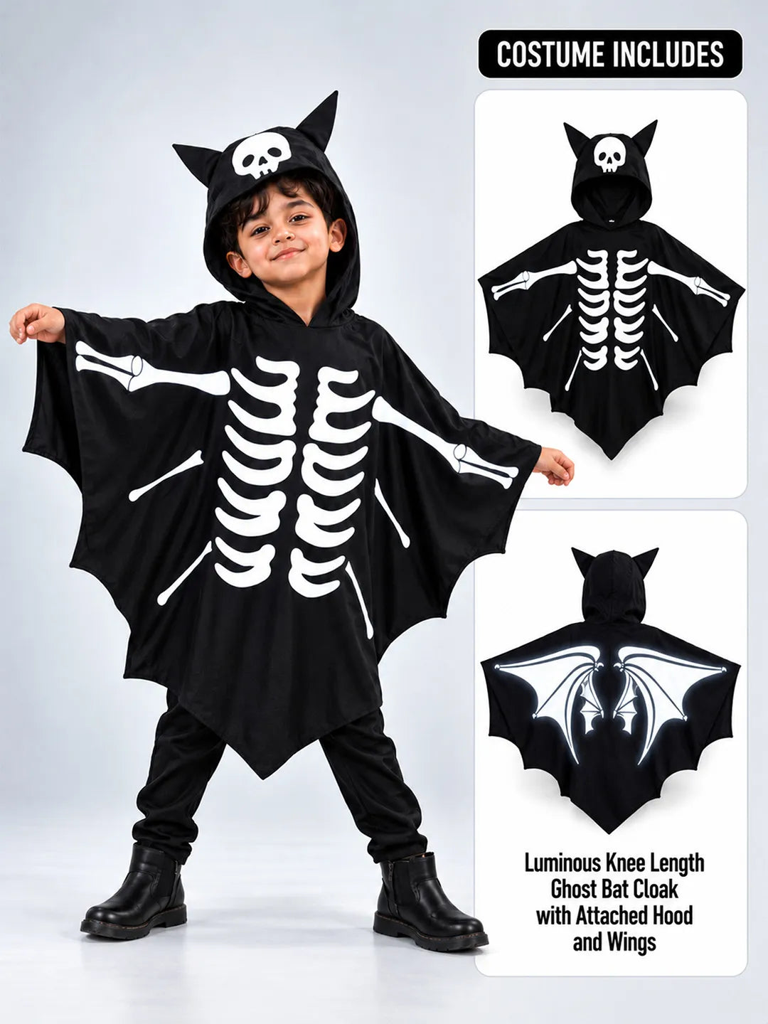 Luminous Ghost Bat cape style Cloak, Kids Halloween Costume Fancy Dress Up