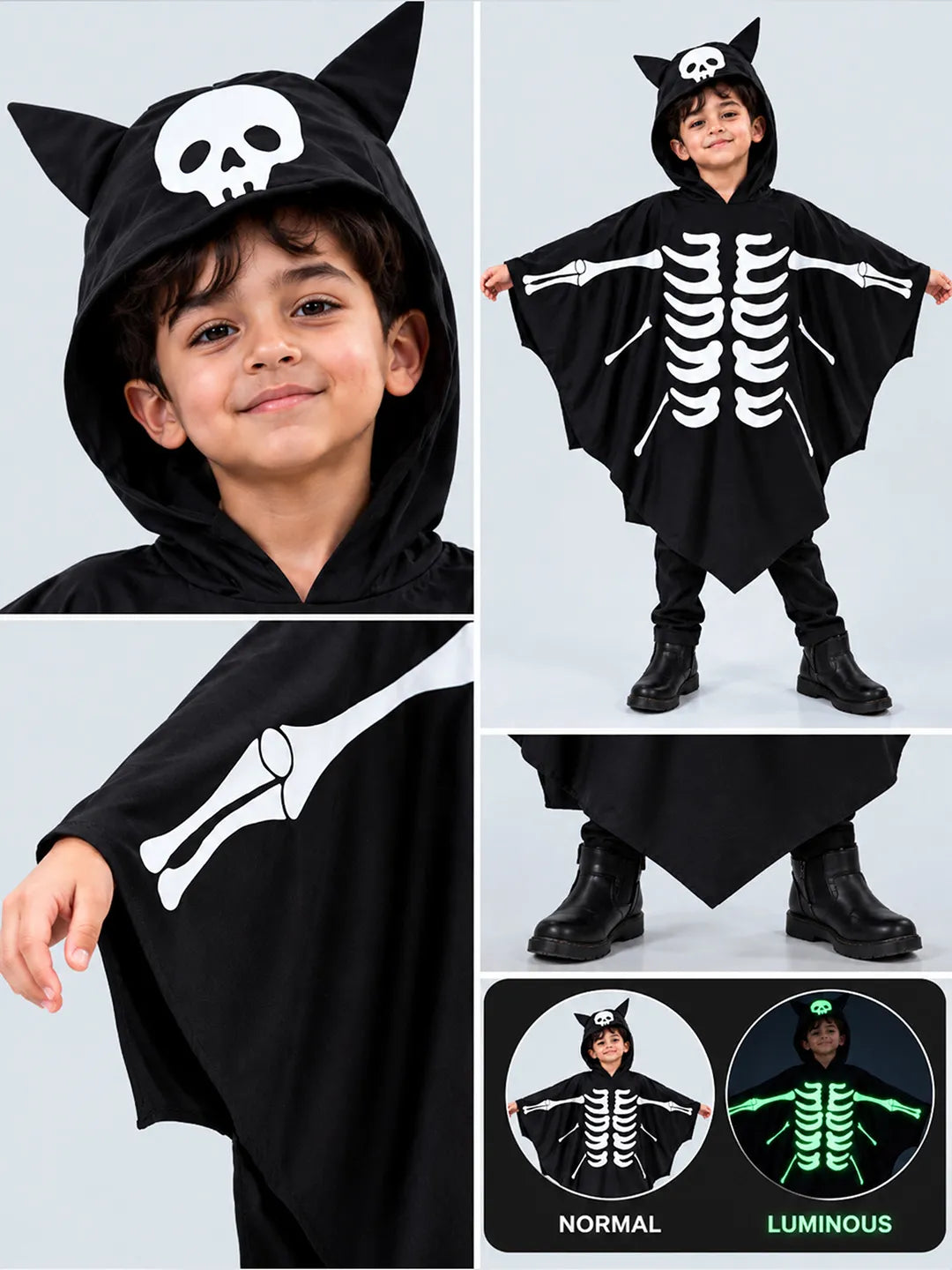 Luminous Ghost Bat cape style Cloak, Kids Halloween Costume Fancy Dress Up