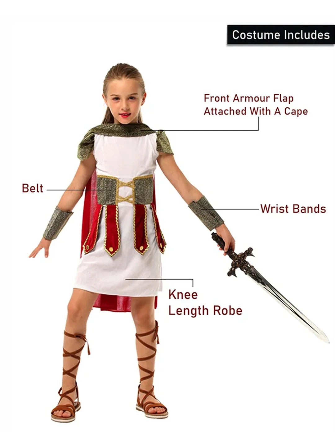 Gladiator Girl, Kids Halloween Costume Fancy Dress Up