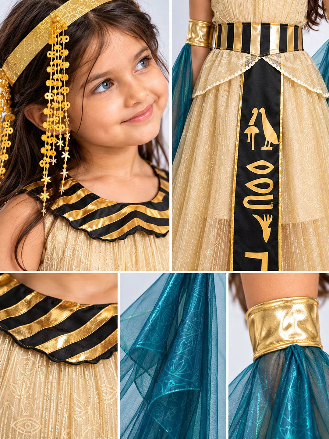 Gold & Green Egyptian Girl, Kids Halloween Costume Fancy Dress Up