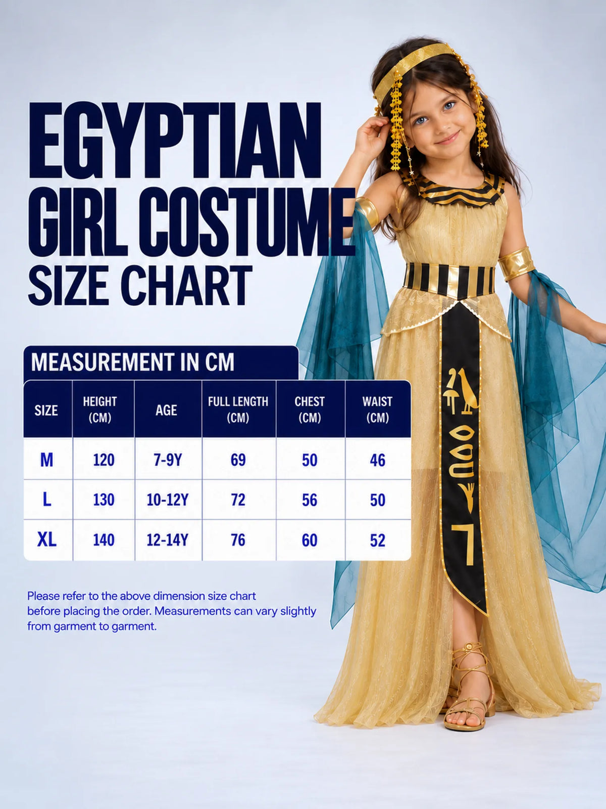 Gold & Green Egyptian Girl, Kids Halloween Costume Fancy Dress Up