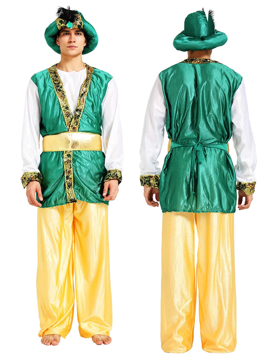 Aladdin Gold and Green Adults Halloween Costume Fancy Dress Up