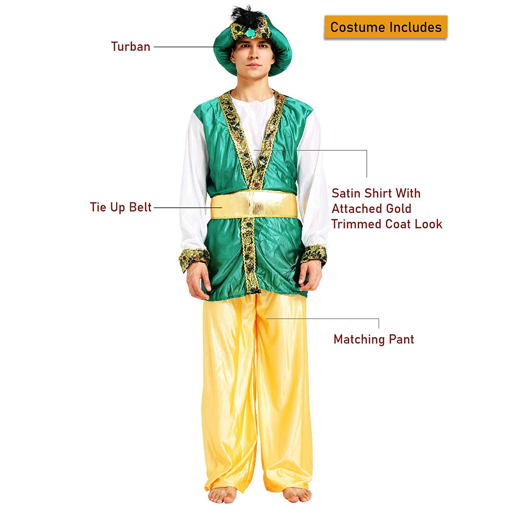 Aladdin Gold and Green Adults Halloween Costume Fancy Dress Up