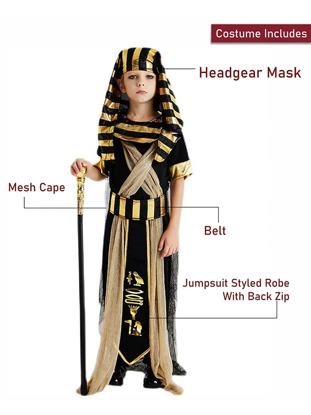 Black & Gold Egyptian Boy, Kids Halloween Costume Dress Up