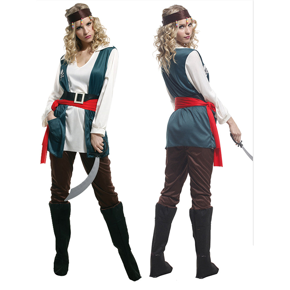 Green Coat Pirate Adult Halloween Costume Fancy Dress Up