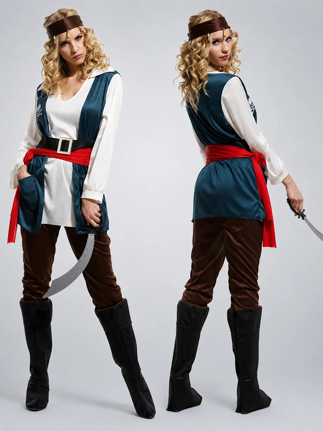 Green Coat Pirate Adult Halloween Costume Fancy Dress Up