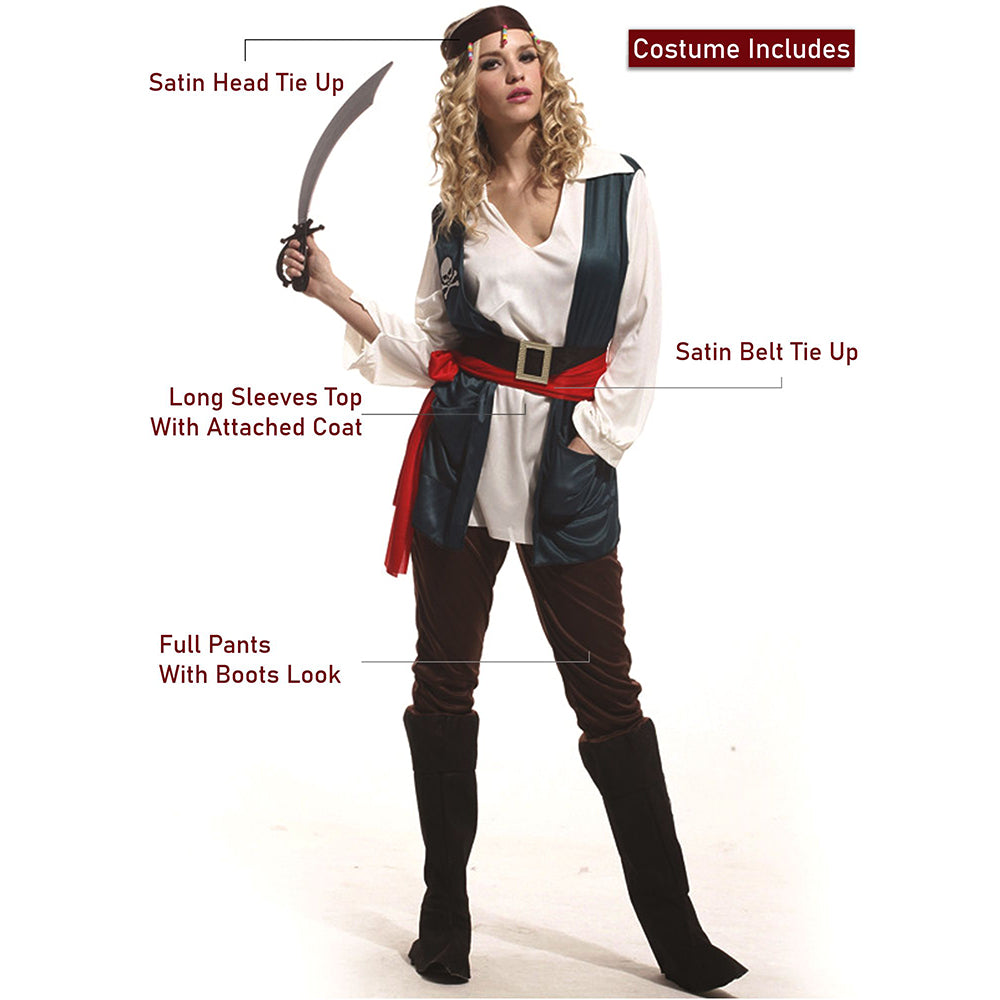 Green Coat Pirate Adult Halloween Costume Fancy Dress Up