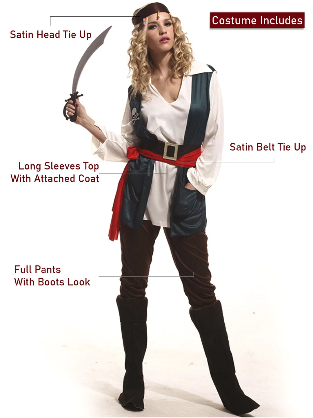 Green Coat Pirate Adult Halloween Costume Fancy Dress Up