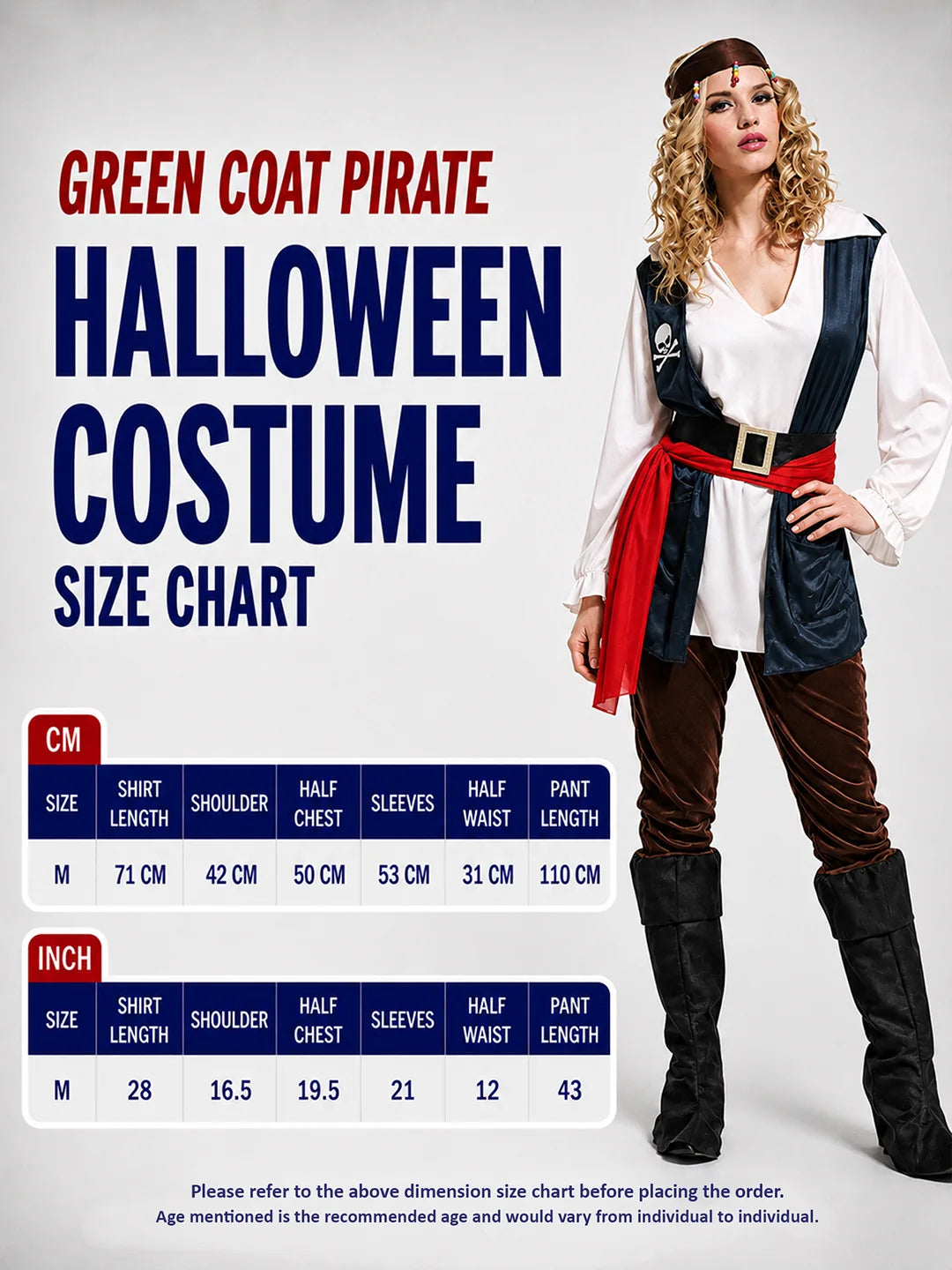 Green Coat Pirate Adult Halloween Costume Fancy Dress Up