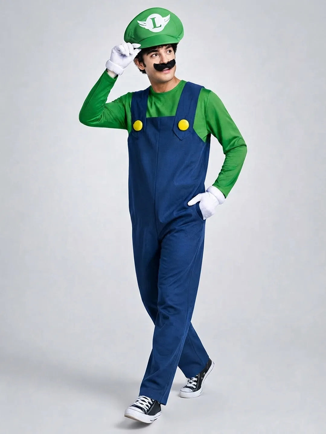 Super Brother Green Plumber Adult Halloween Costume Fancy Dress Up
