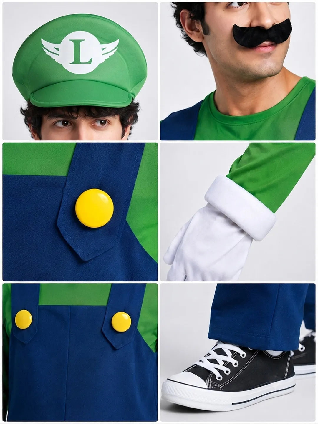 Super Brother Green Plumber Adult Halloween Costume Fancy Dress Up