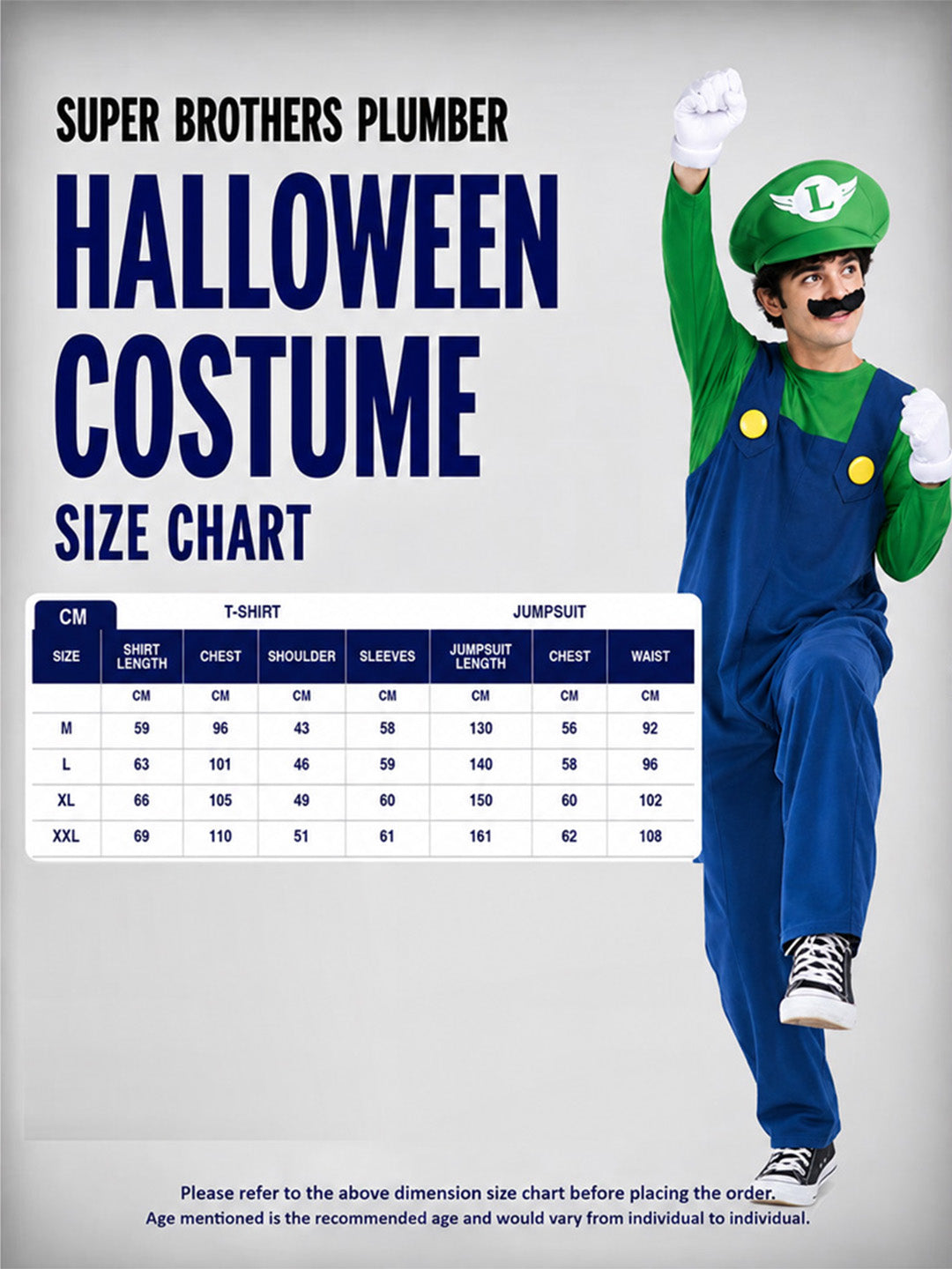 Super Brother Green Plumber Adult Halloween Costume Fancy Dress Up