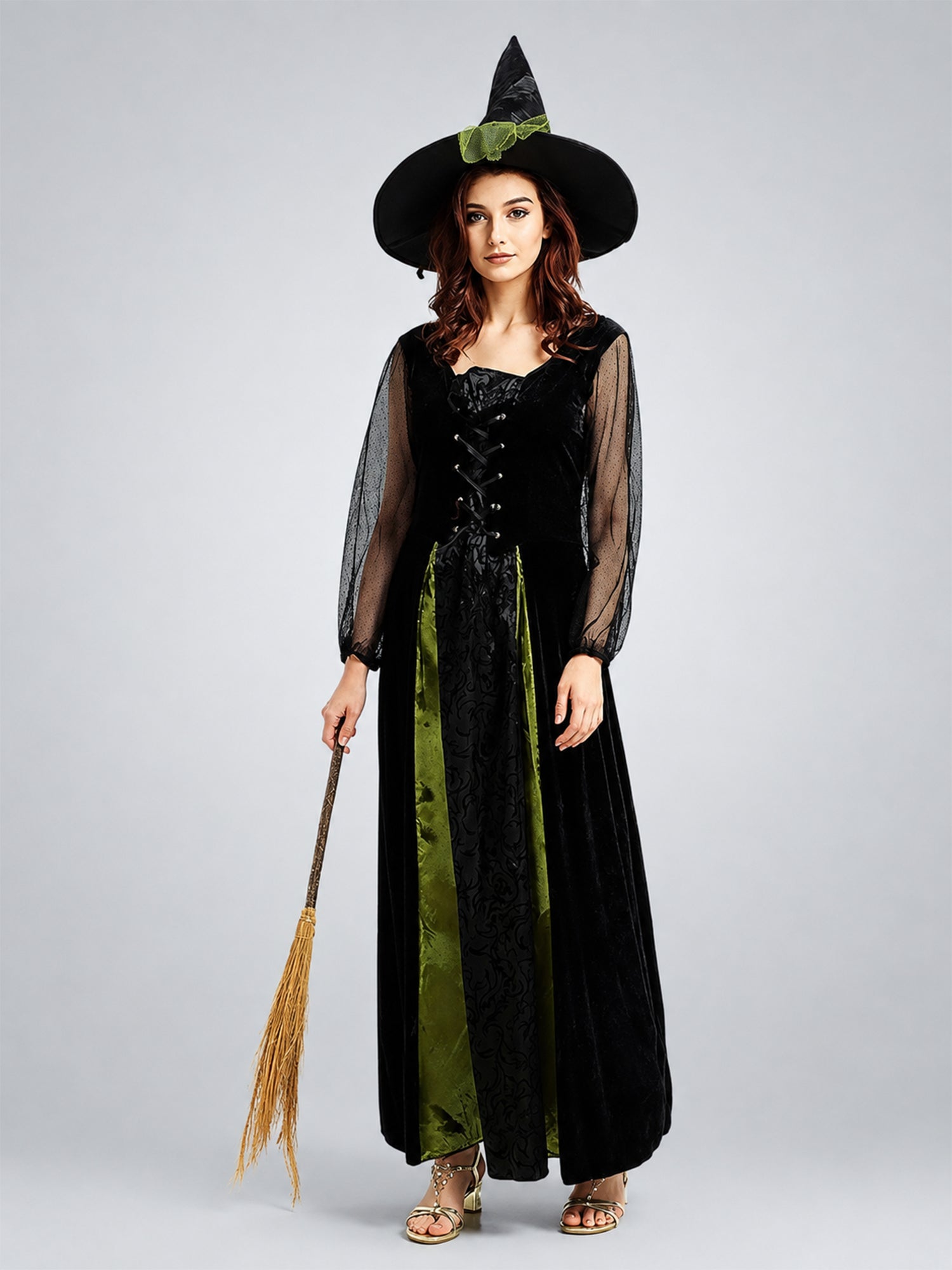 Black & Green Witch Adults Halloween Costume Dress Up