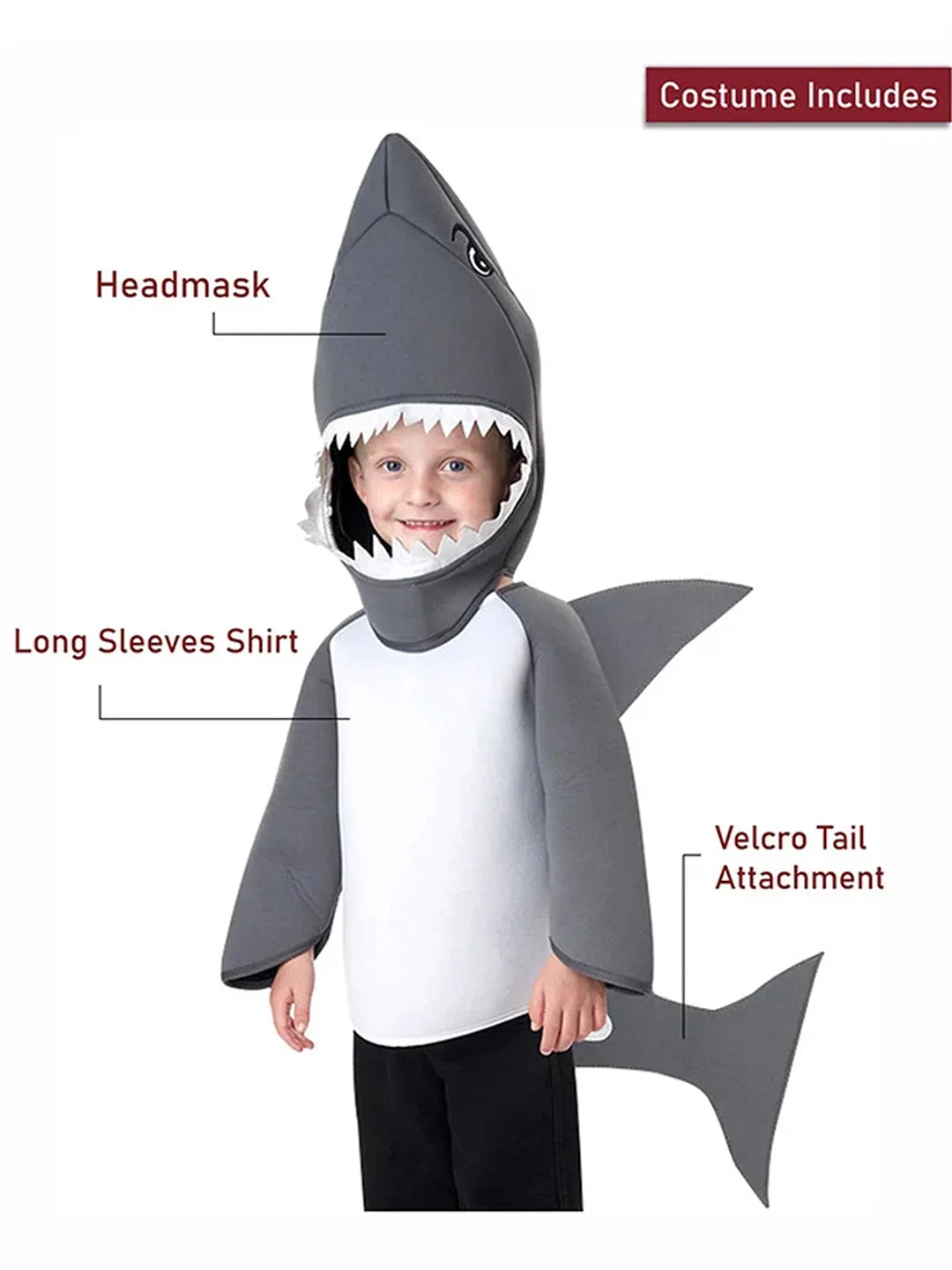 Grey Baby Shark , Kids Halloween Costume Fancy Dress Up