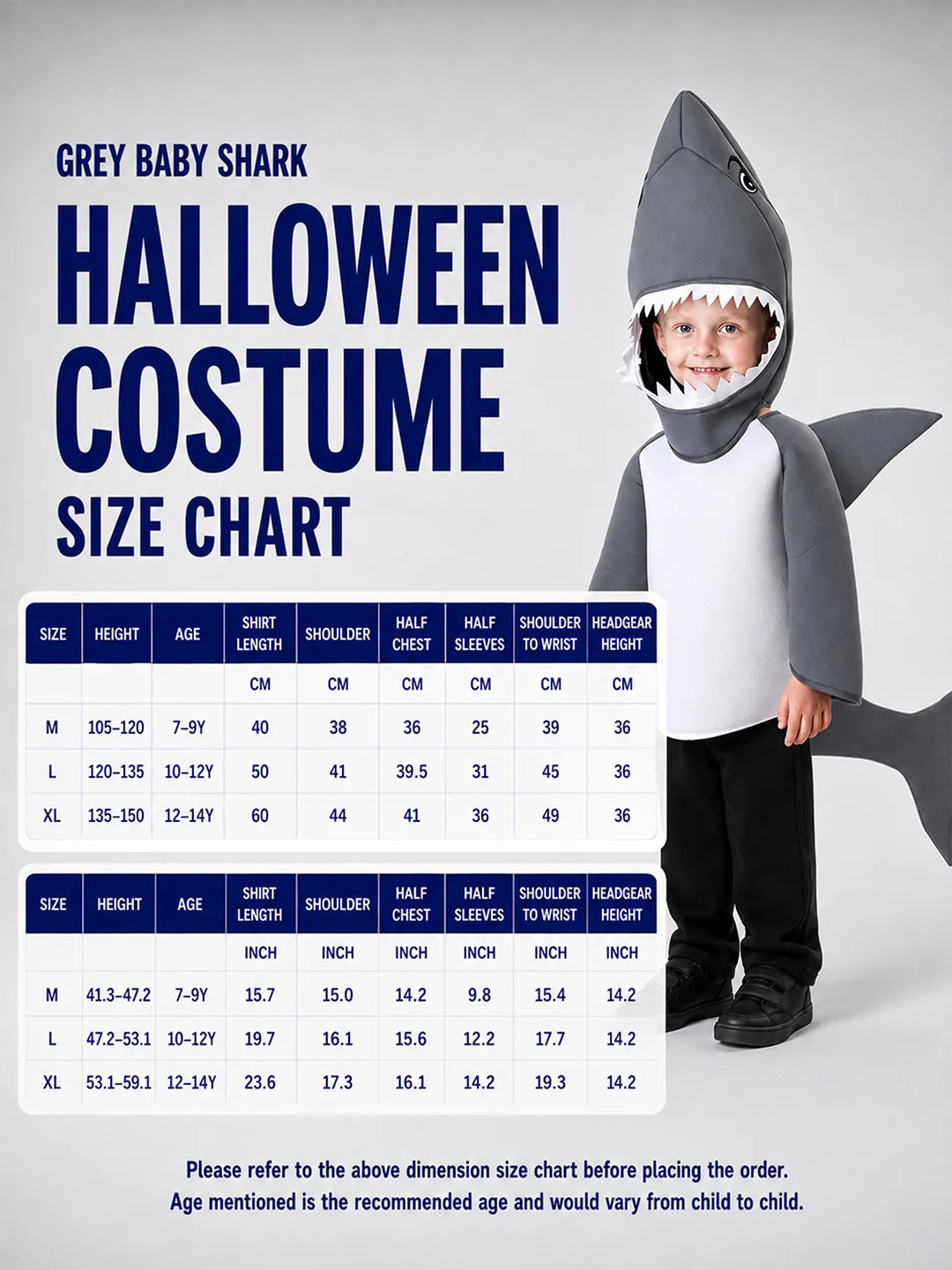 Grey Baby Shark , Kids Halloween Costume Fancy Dress Up