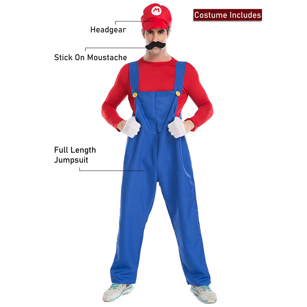 Super Brothers, Plumber Adult Halloween Costume Fancy Dress Up