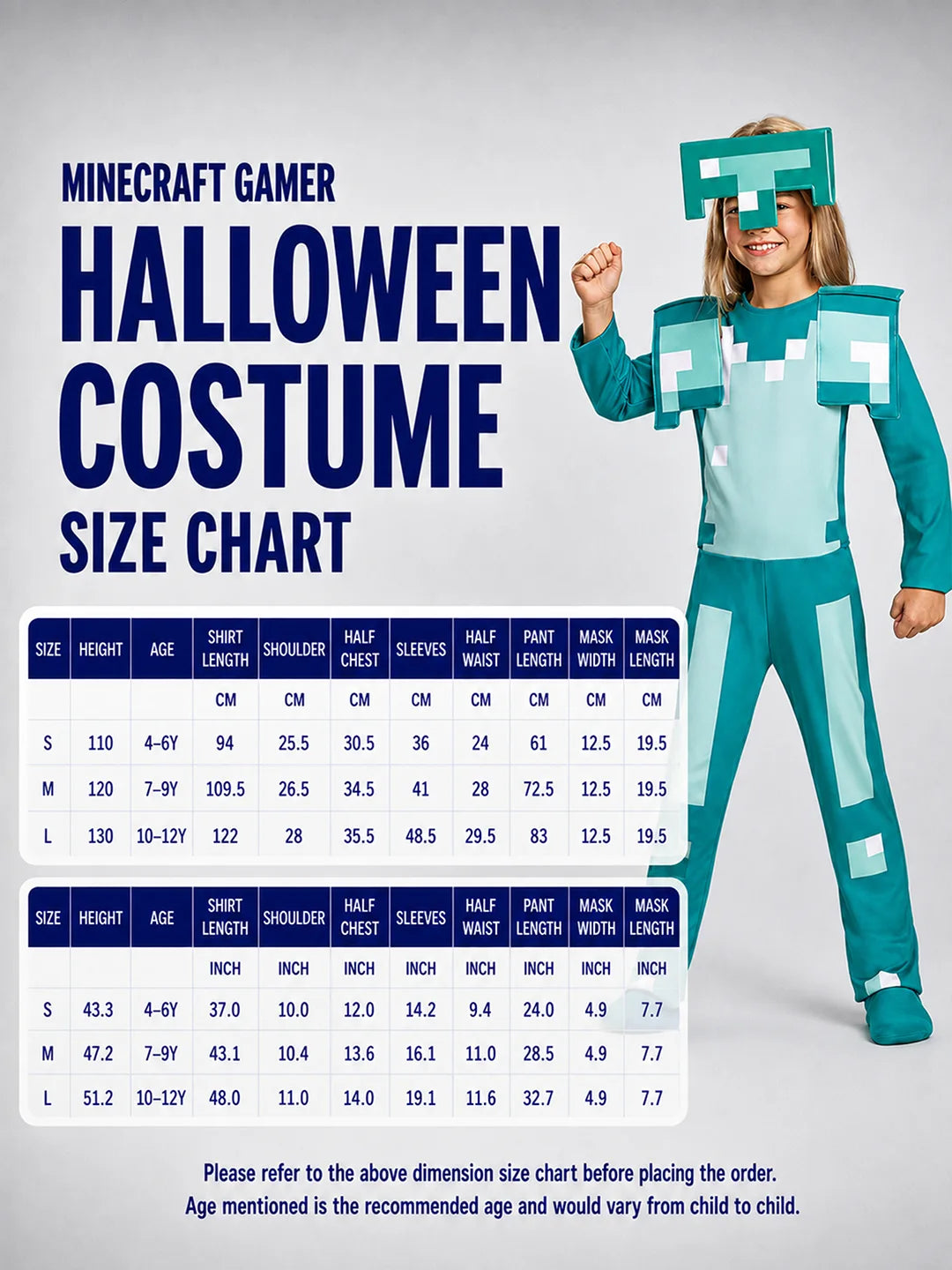 Minecraft Gamer costume,Kids Halloween Costume Fancy Dress Up