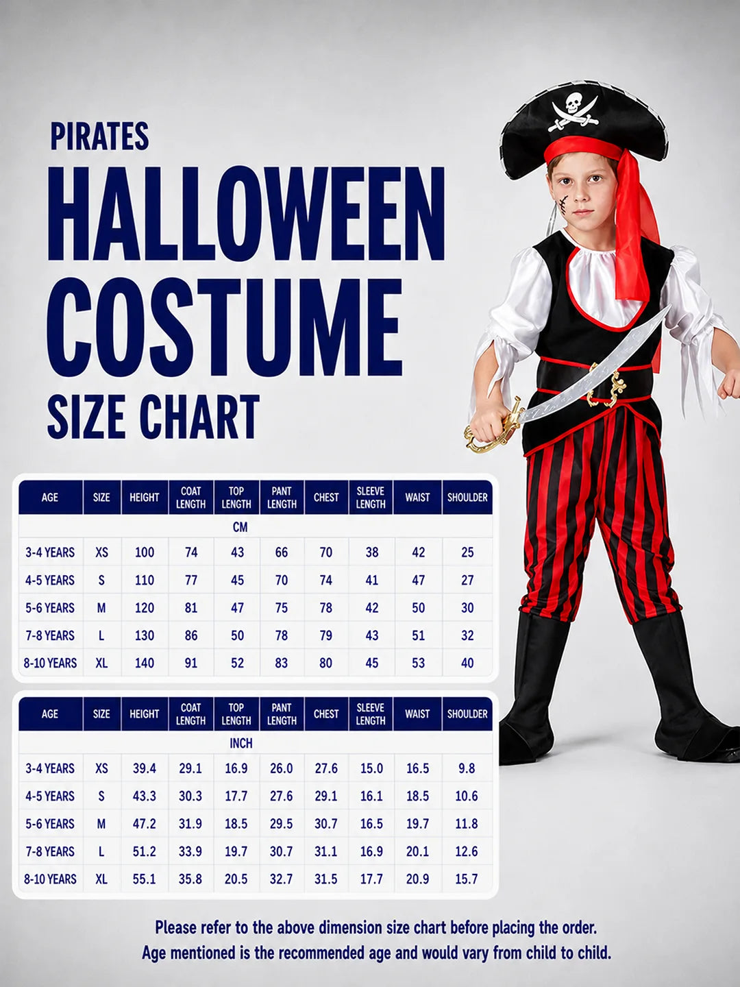 Pirates Theme Kids Halloween Costume Dress Up for Boys